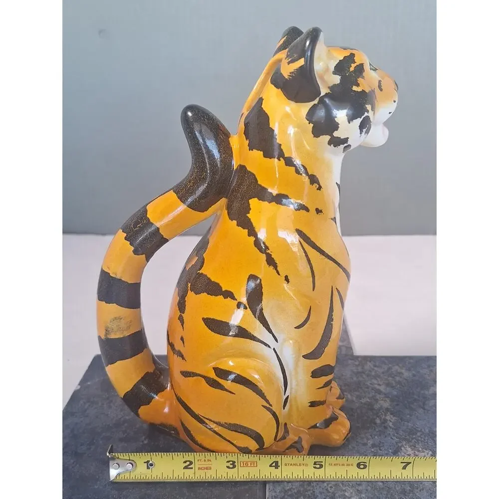 Vintage 1975 R.E.M.O Italy Tiger Ceramic Pitcher Decanter MCM Art Pottery- NM!